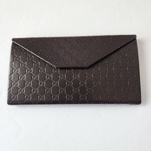 Gucci Folding Glasses Case Trifold Logo Brown Leather Snap Closure Vintage